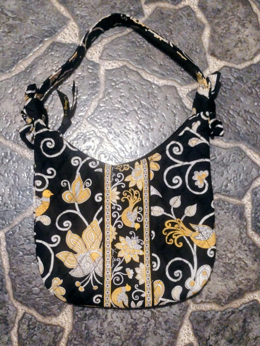 Vera Bradley   yellowbird black & yellow floral quilted handbag RETIRED VINTAGE